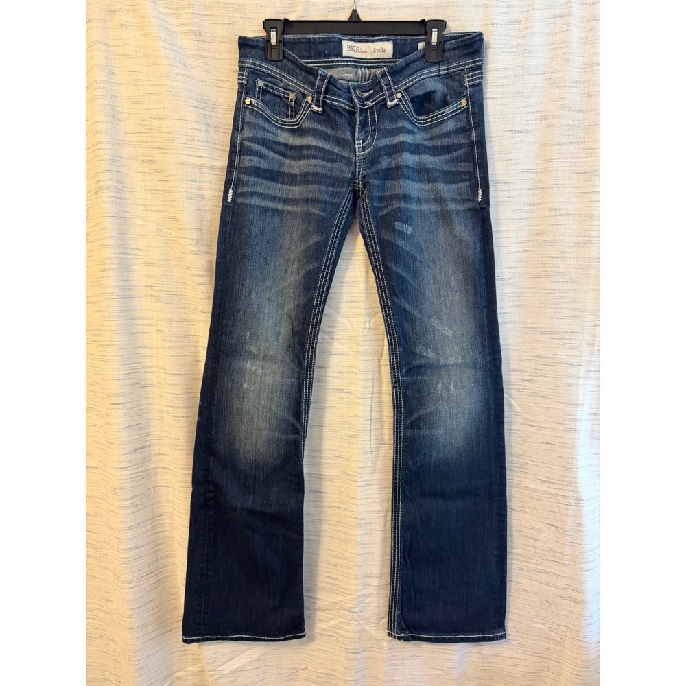 BKE Stella Bootcut Jeans Dark Wash Thick Stitch Low Rise 28 XL Inseam 35.5